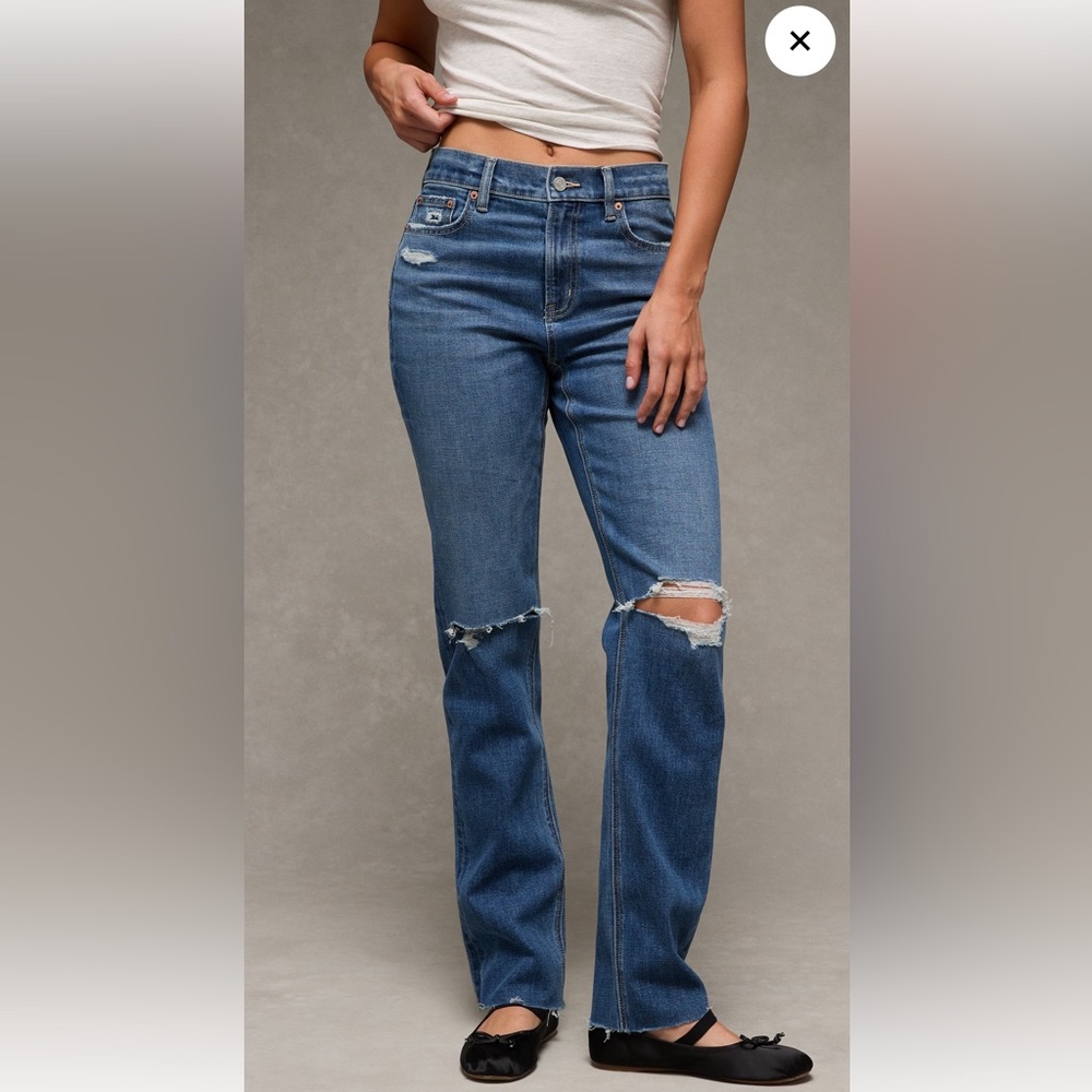 AE Stretch Ripped Super High-Waisted Straight Jean 14 SHORT